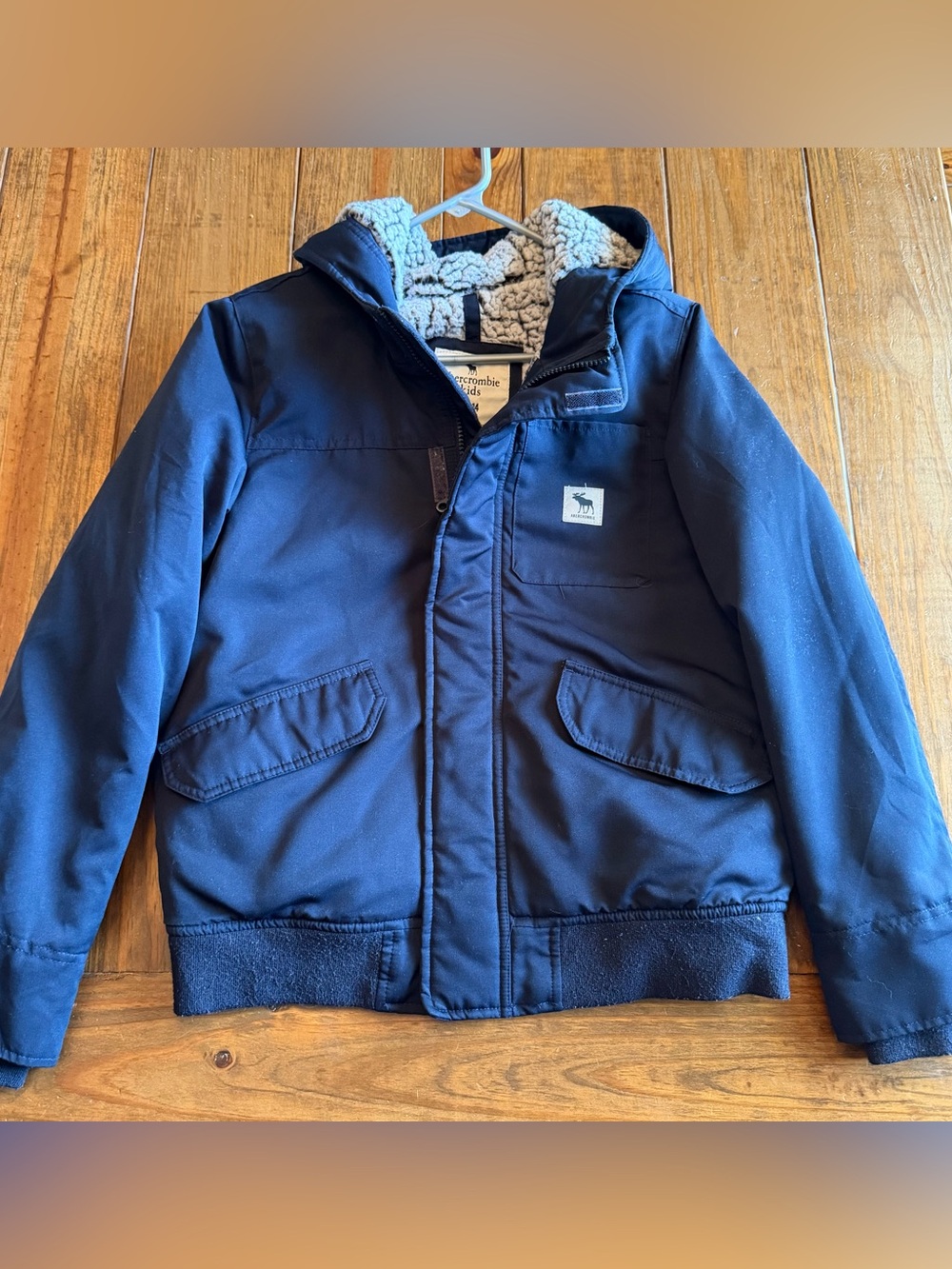 Abercrombie & Fitch Navy Hooded Sherpa-Lined Puffer Jacket Youth 13/14